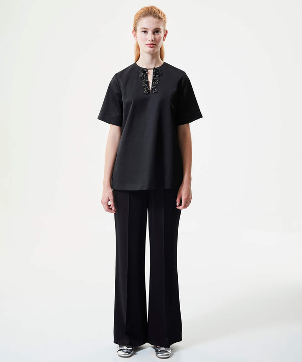 Machka Blouse With Keyhole & Embellishment Black