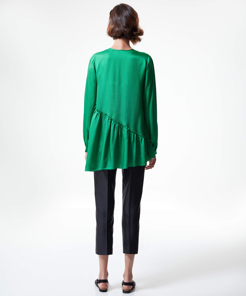 Machka Asymmetrical Frill Flounce  Blouse Green