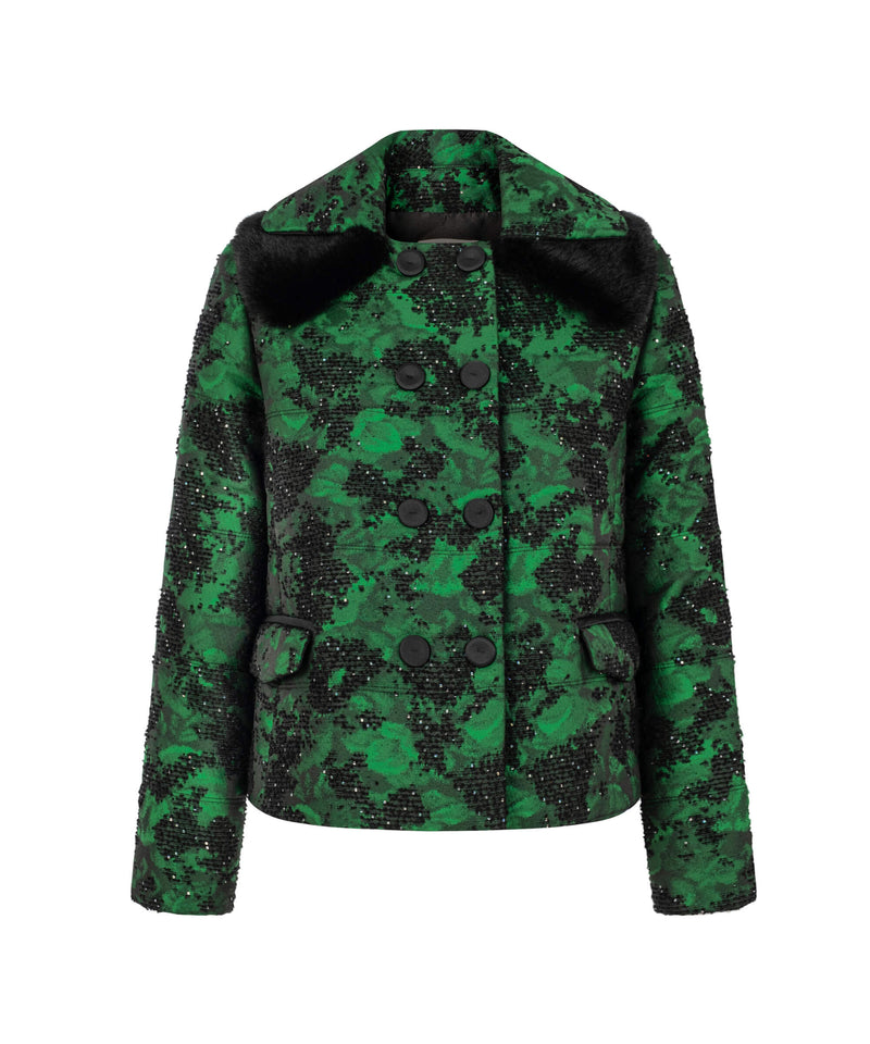 Machka Brocade Sequin Trendy Jacket Green