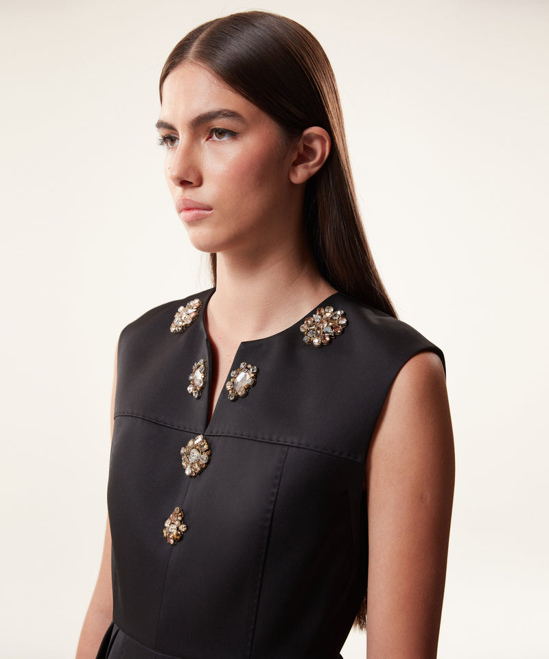 Machka Stone-Embroidered Satin Duchess Dress Black