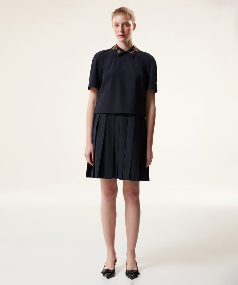 Machka Two Piece Look Pleated Dress Navy Blue