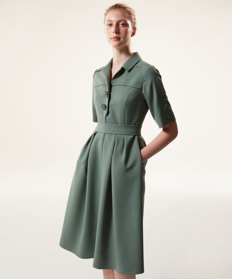 Machka Wool Blend Dress With Ornamental Buttons Light Green