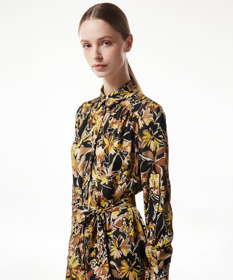 Machka Flower Pattern Shirt Dress Olive Green