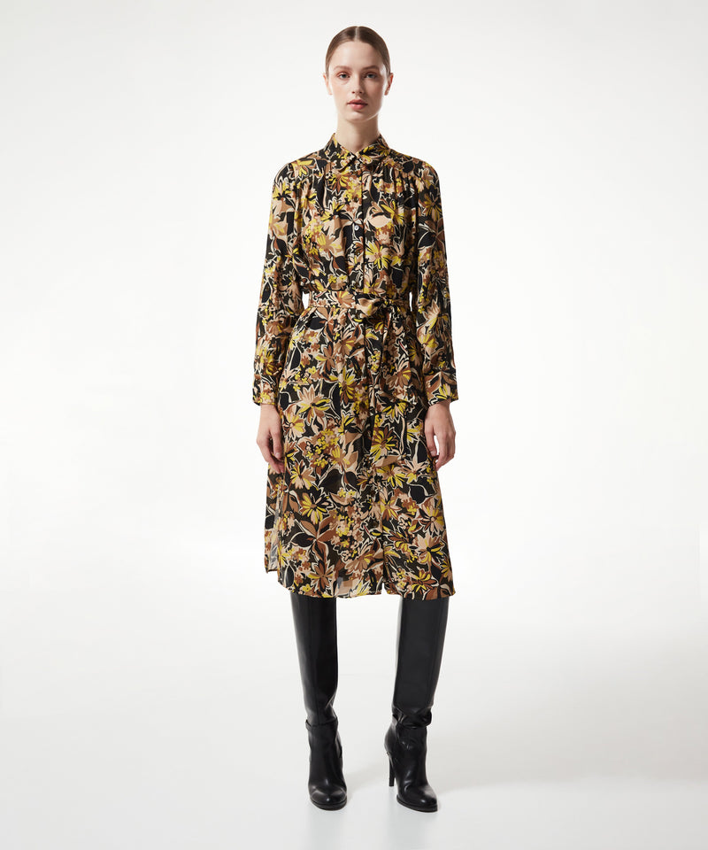 Machka Flower Pattern Shirt Dress Olive Green