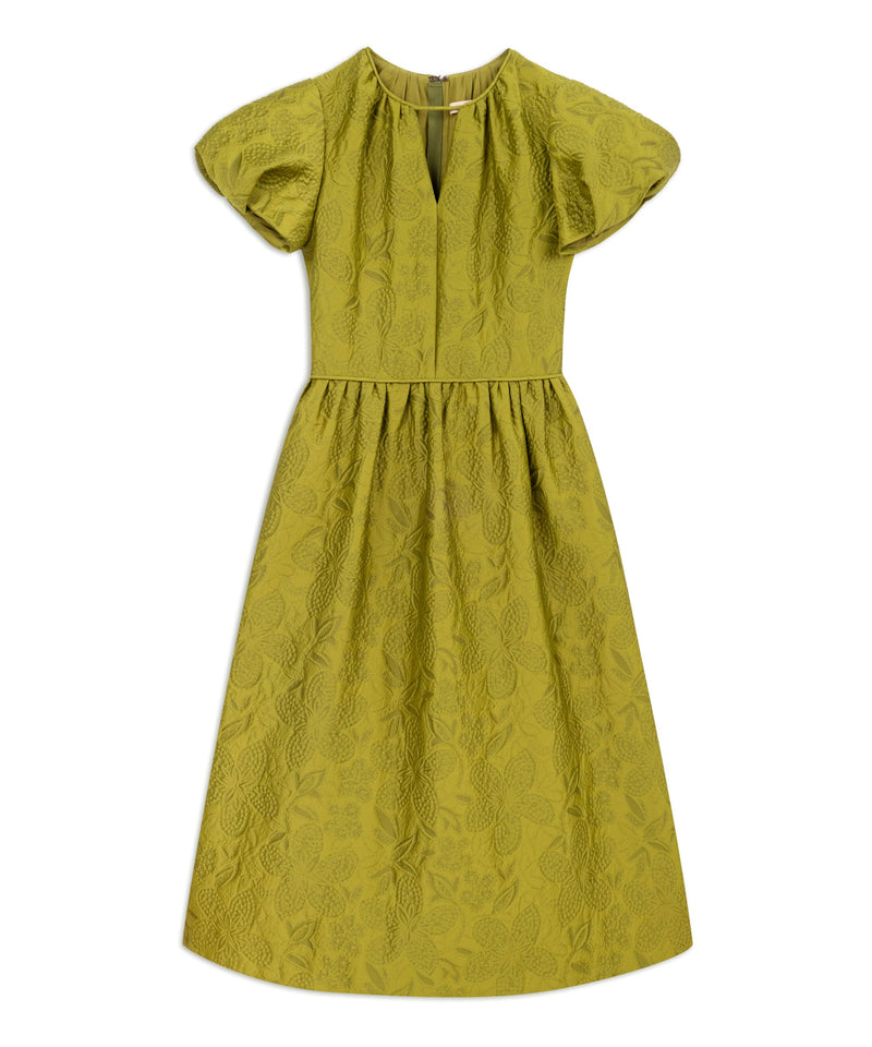 Machka Jacquard Balloon Sleeve Dress Yellow