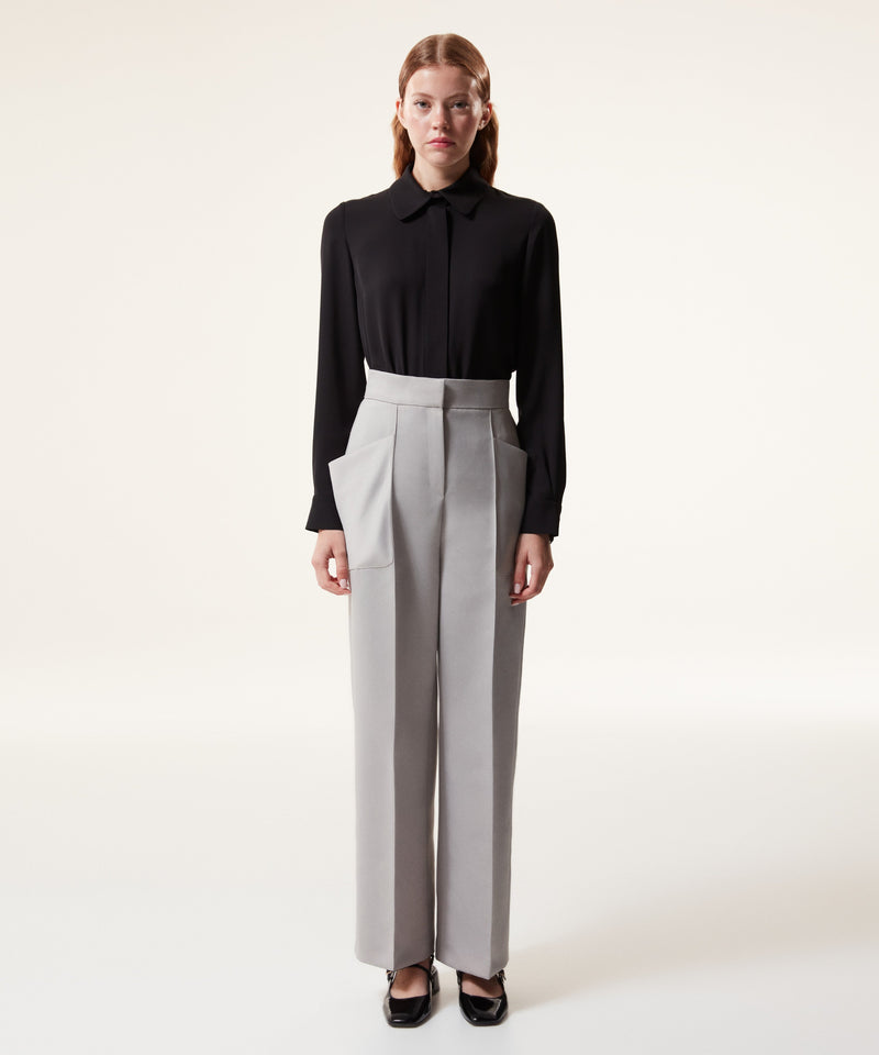 Machka Satin Duchess Wide Pocket Trousers Grey