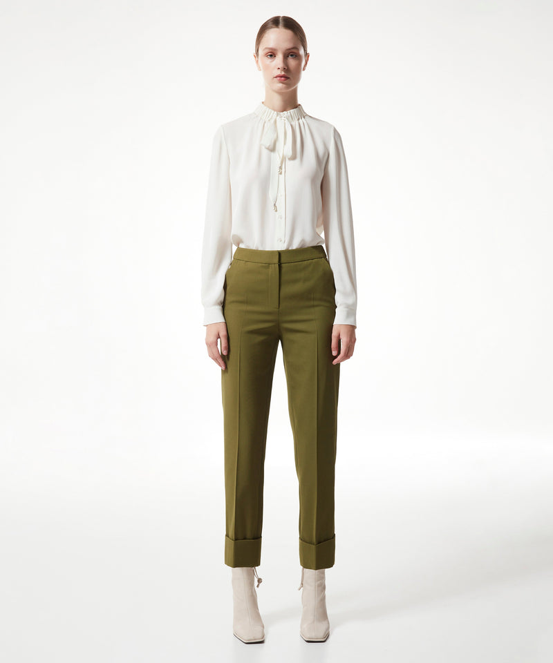 Machka Wool Blend Cigarette Fit Trousers Olive Green