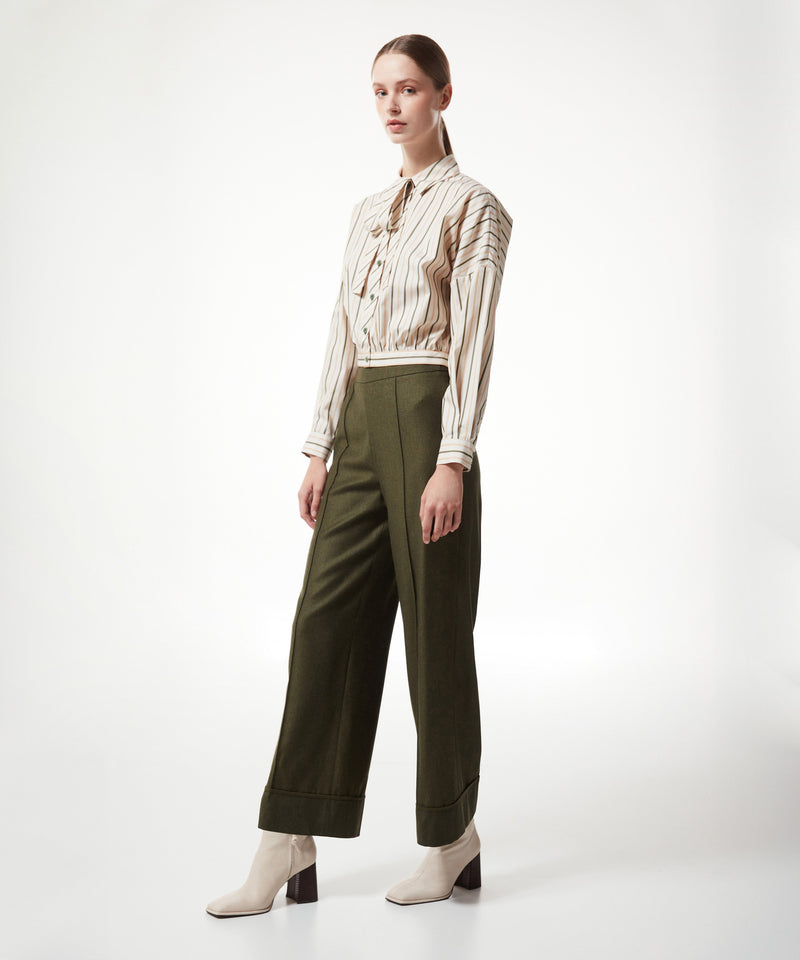 Machka Double-Leg Wide-Cut Trousers Khaki