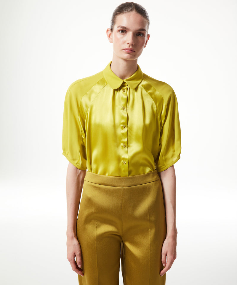 Machka Shiny Textured Solid Trousers Yellow