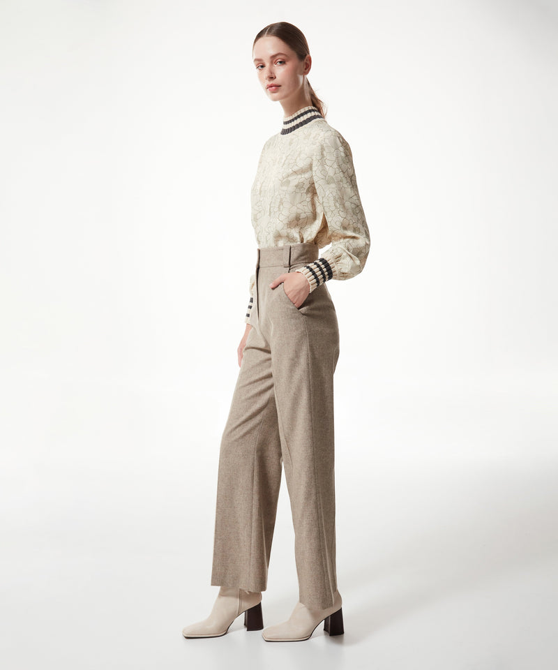 Machka Wool Blend Straight Fit Trousers Beige