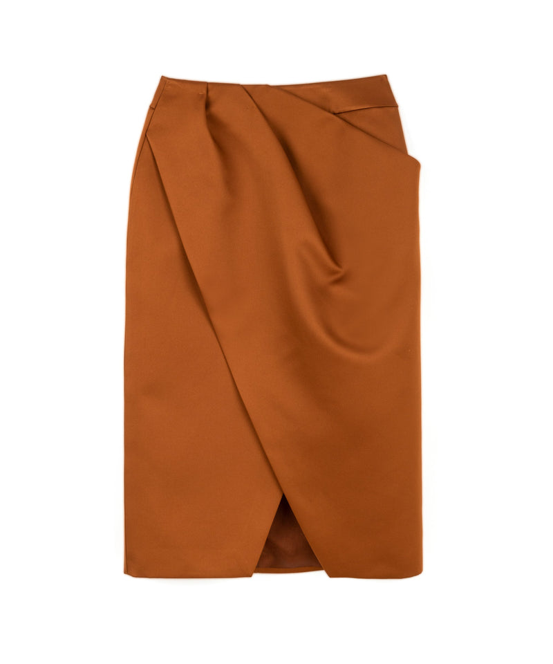 Machka Asymmetrical Draped Satin Duchess Skirt Bronze