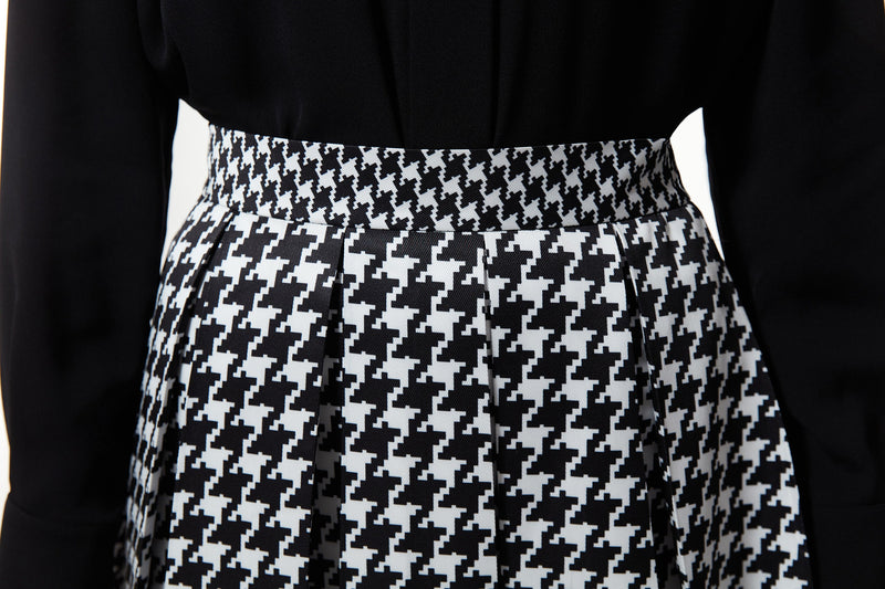 Machka Houndstooth Pattern Mix Skirt Black