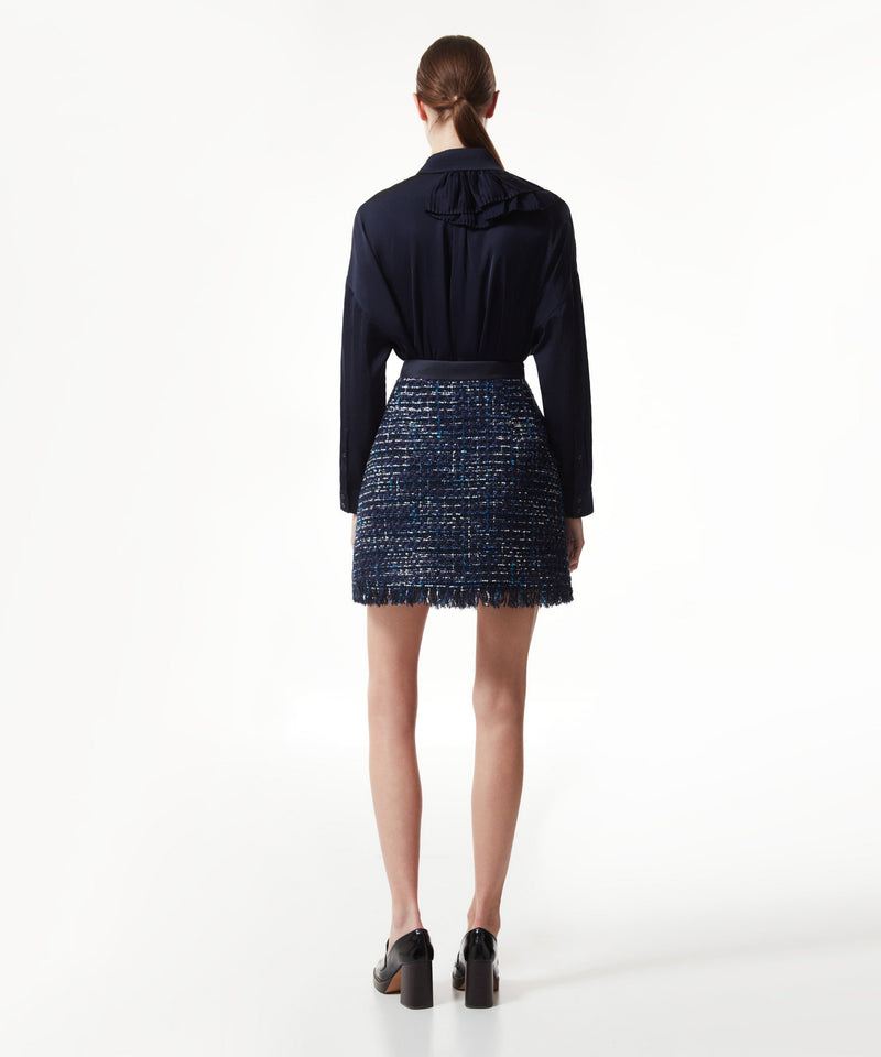 Machka Tweed Textured Mini Skirt Navy Blue