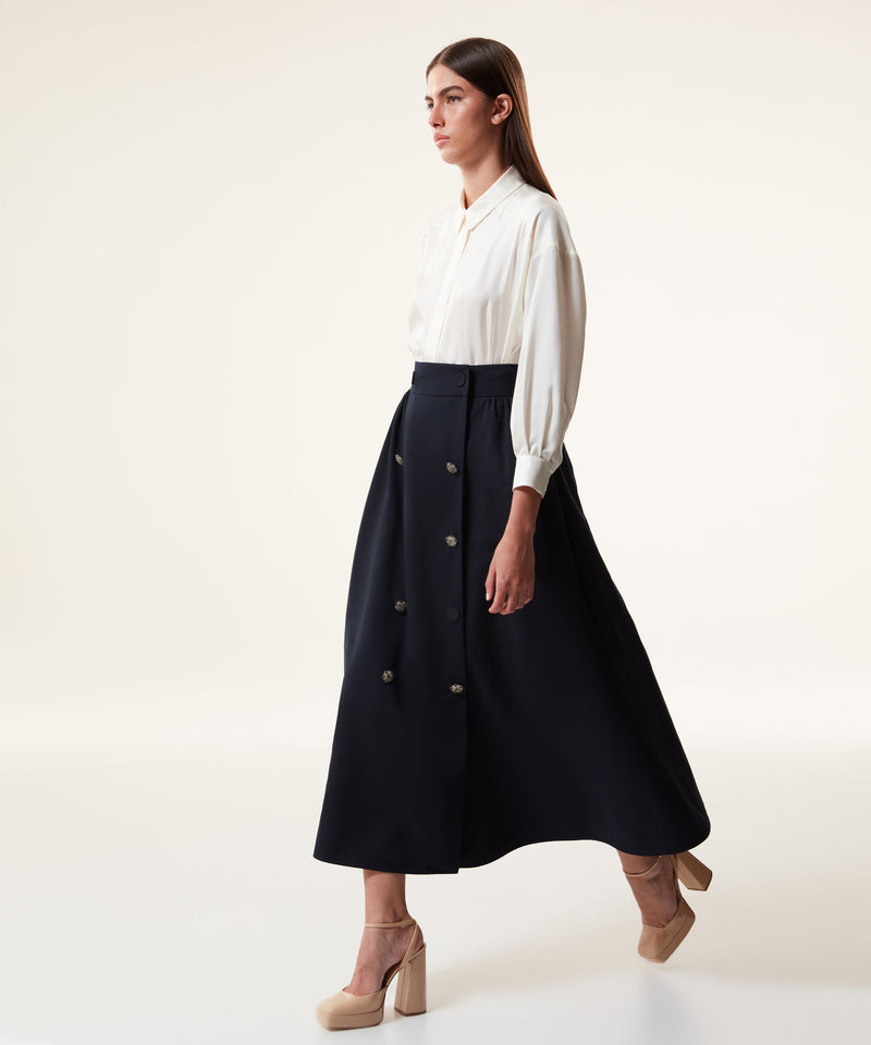 Machka Ornamental Buttons Midi Skirt Navy Blue