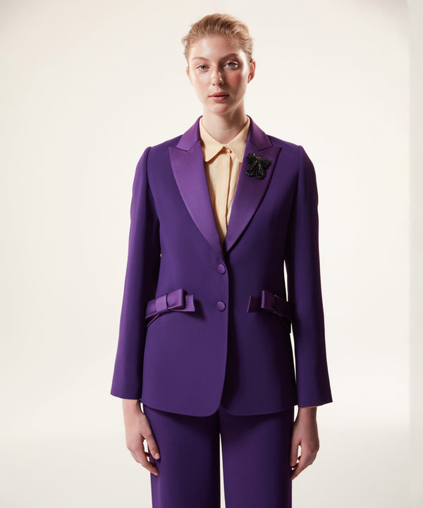 Machka Crepe Blazer With Bow Accessories Dark Purple