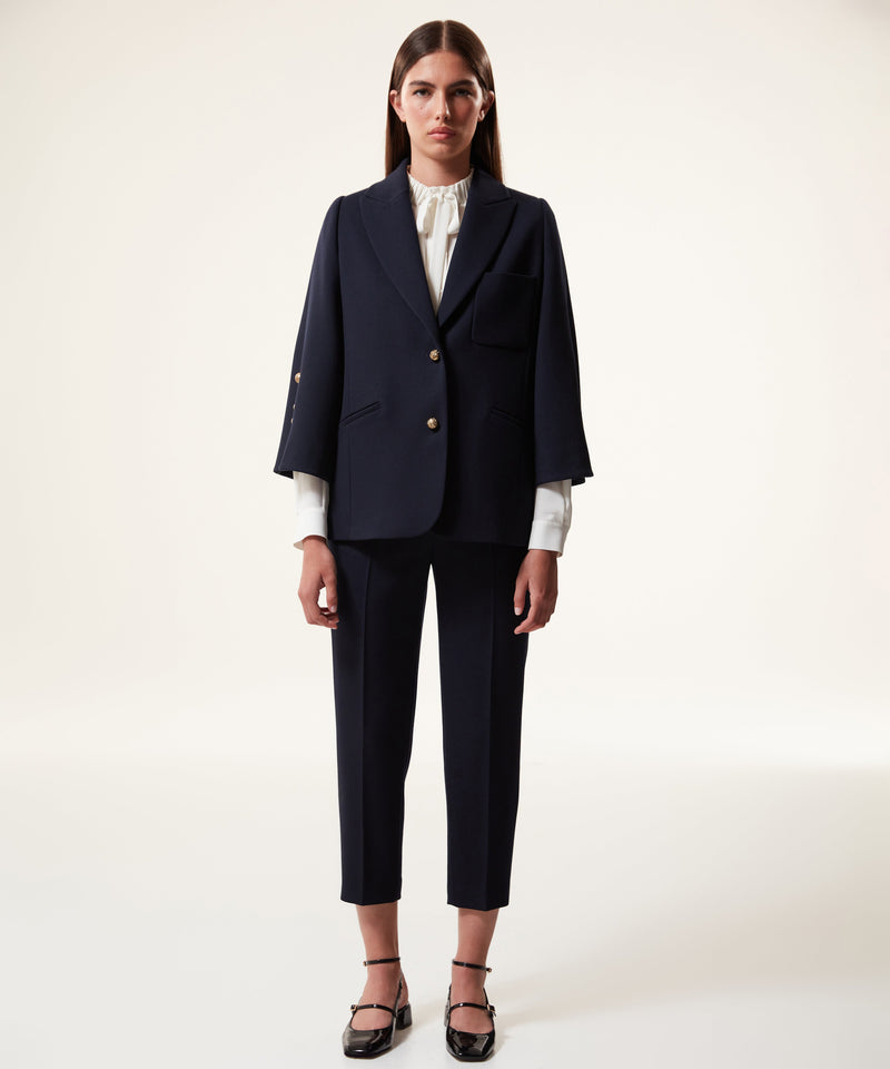 Machka Wool Blend Mono Collar Blazer Navy Blue