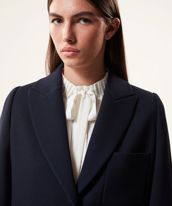 Machka Wool Blend Mono Collar Blazer Navy Blue