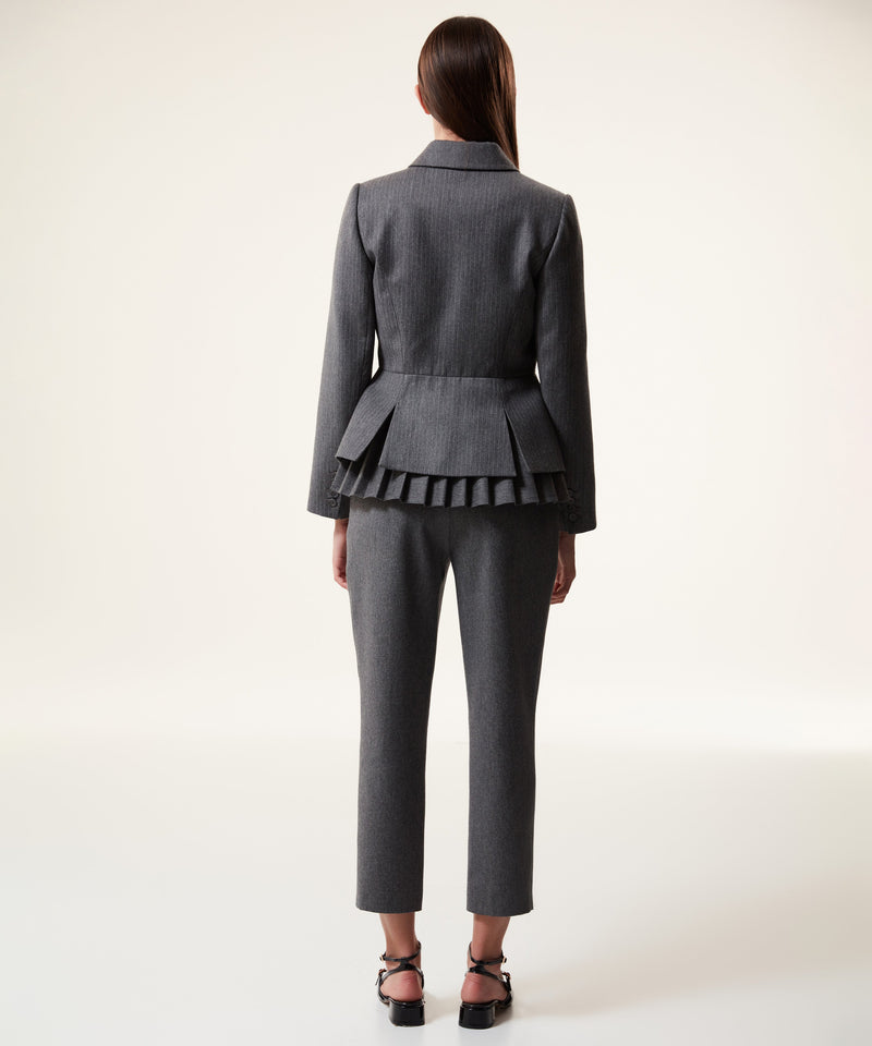 Machka Pleated Blazer With Brooch Accessory Grey