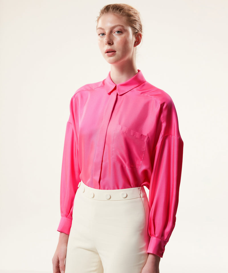 Machka Shiny Textured Solid Shirt Fuchsia