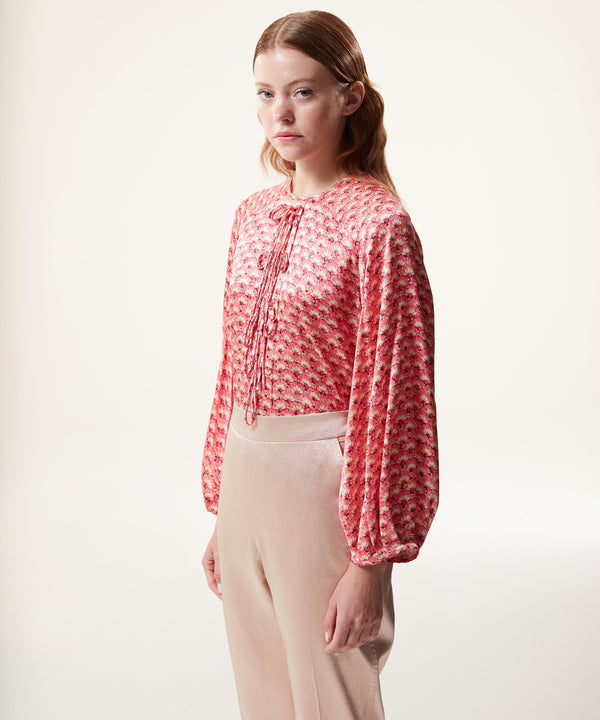 Machka Tie Detail Printed Blouse Pink