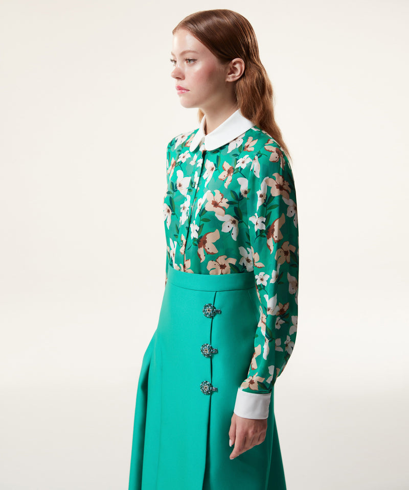 Machka Floral Pattern Blouse With Contrast Collar Green