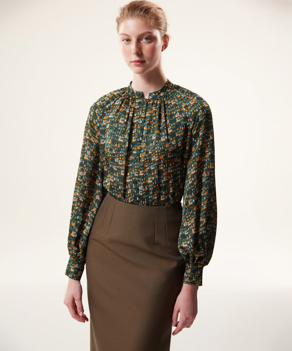 Machka Retro Pattern Blouse Green