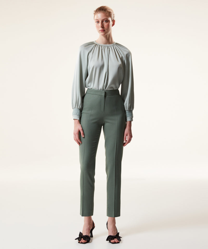 Machka Pleat Detailed Solid Blouse Light Green