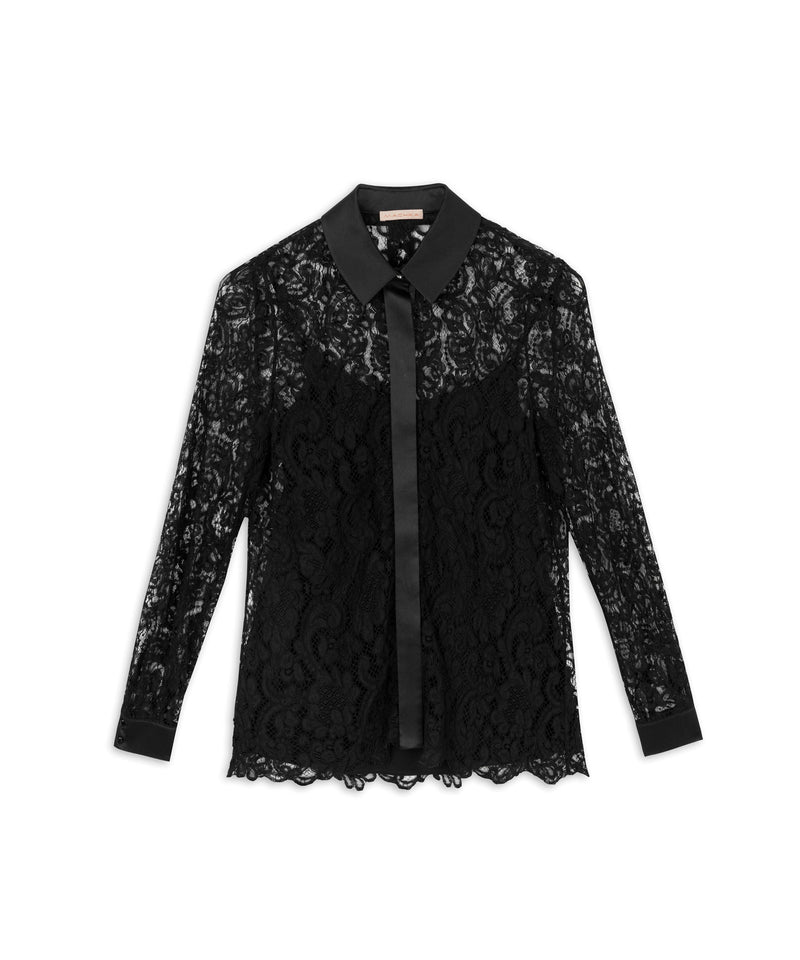 Machka Lace Detail Solid Blouse Black