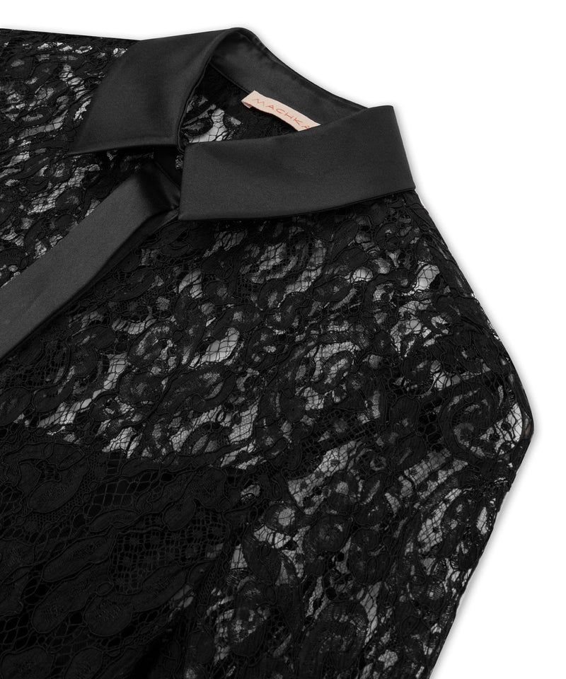 Machka Lace Detail Solid Blouse Black