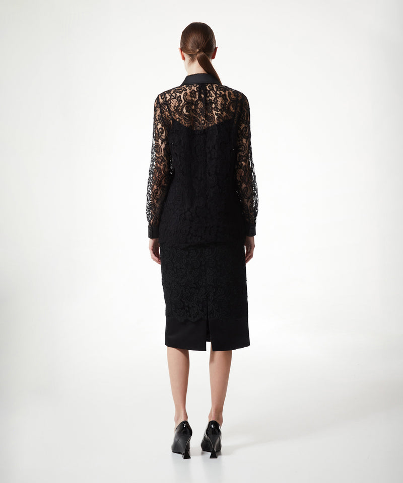 Machka Lace Detail Solid Blouse Black