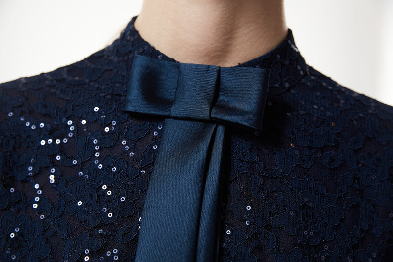 Machka Lace-Embroidered Blouse Navy Blue