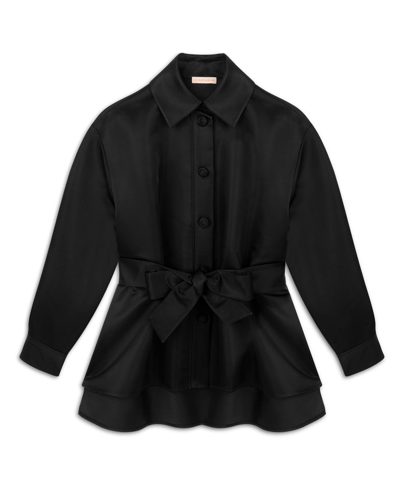 Machka Solid Belted Shirt Jacket Black