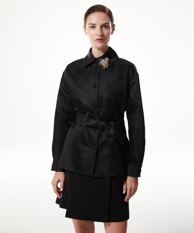 Machka Solid Belted Shirt Jacket Black