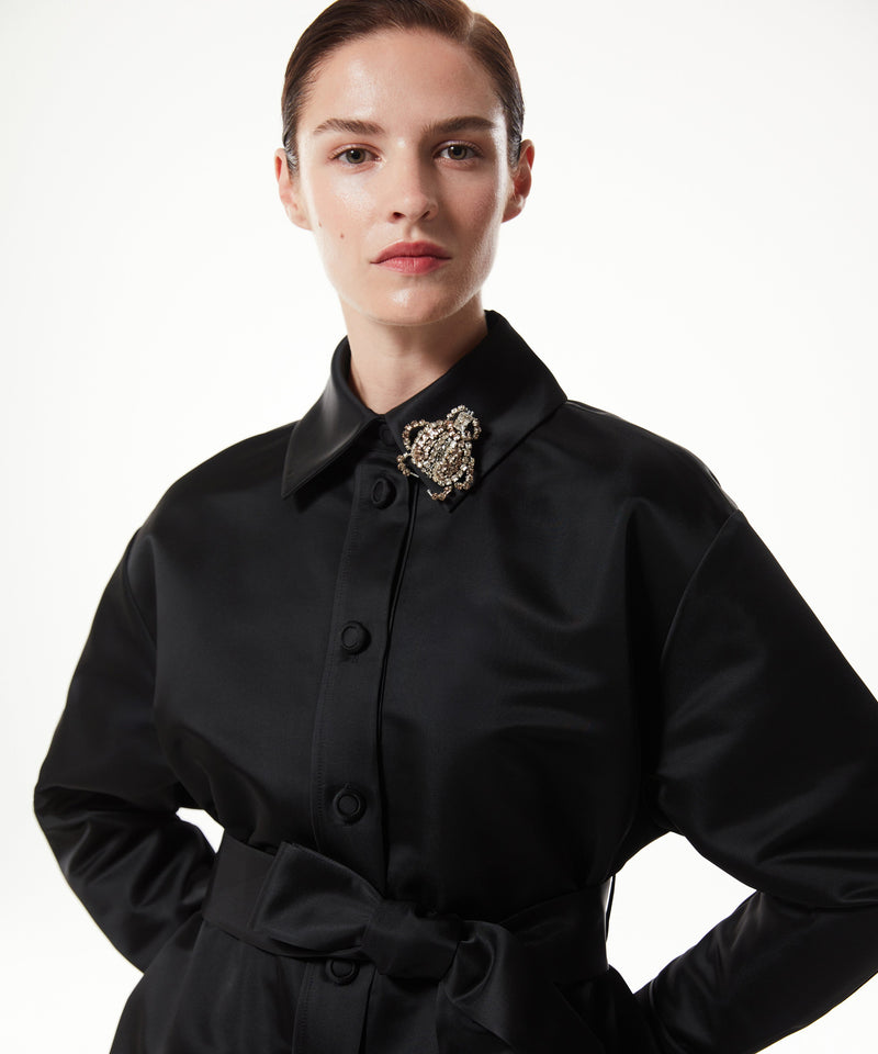 Machka Solid Belted Shirt Jacket Black