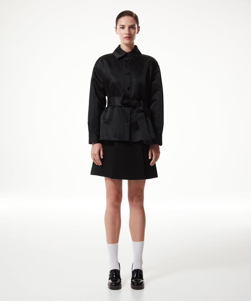 Machka Solid Belted Shirt Jacket Black