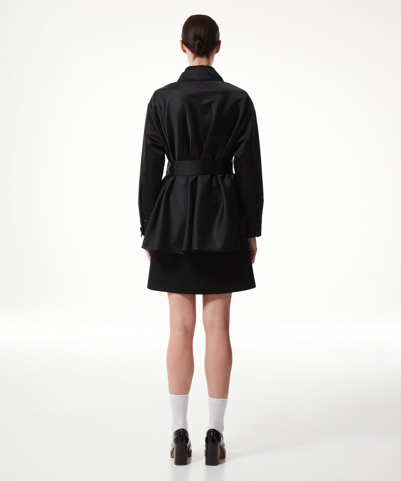 Machka Solid Belted Shirt Jacket Black