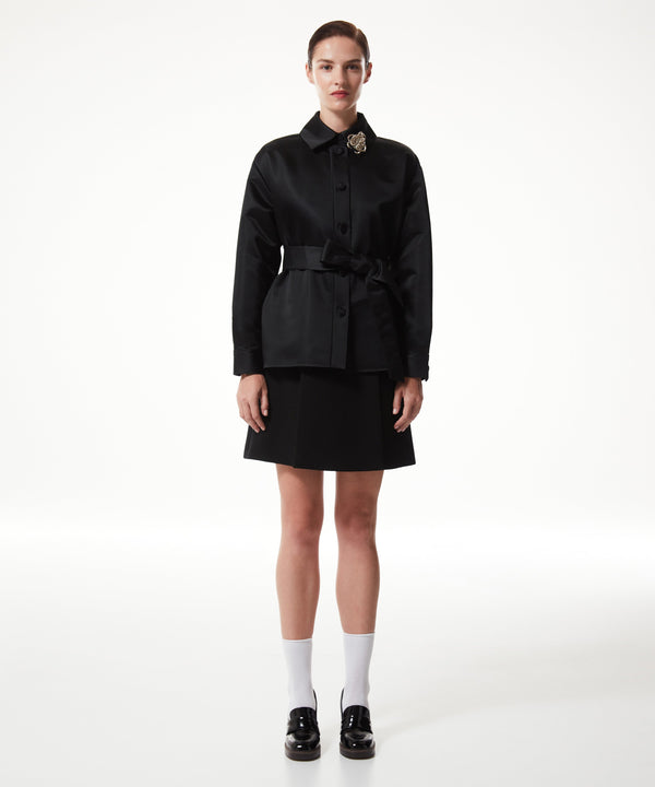 Machka Solid Belted Shirt Jacket Black