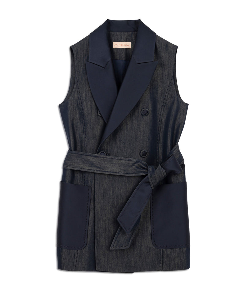 Machka Belted Double-Breasted Vest Navy Blue