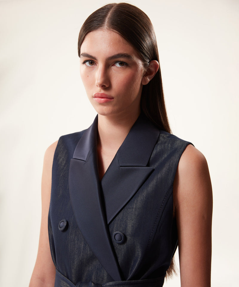 Machka Belted Double-Breasted Vest Navy Blue