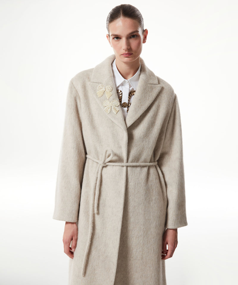 Machka Bow-Embroidered Textured Coat Natural