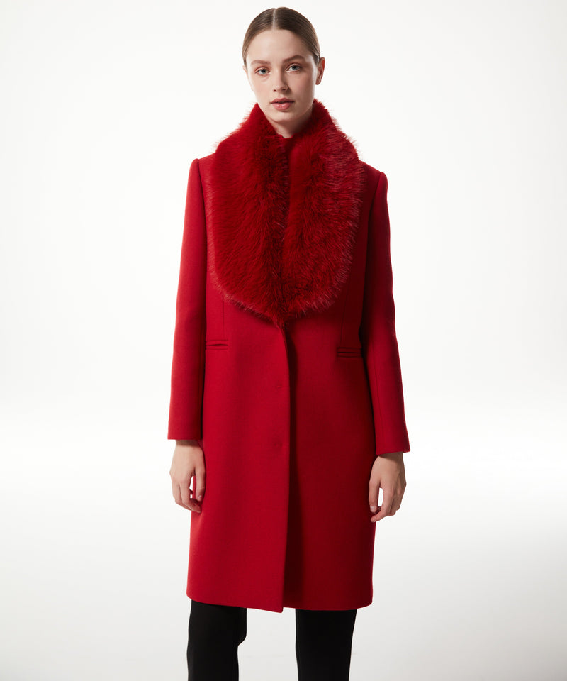 Machka Fur Garnished Coat Red