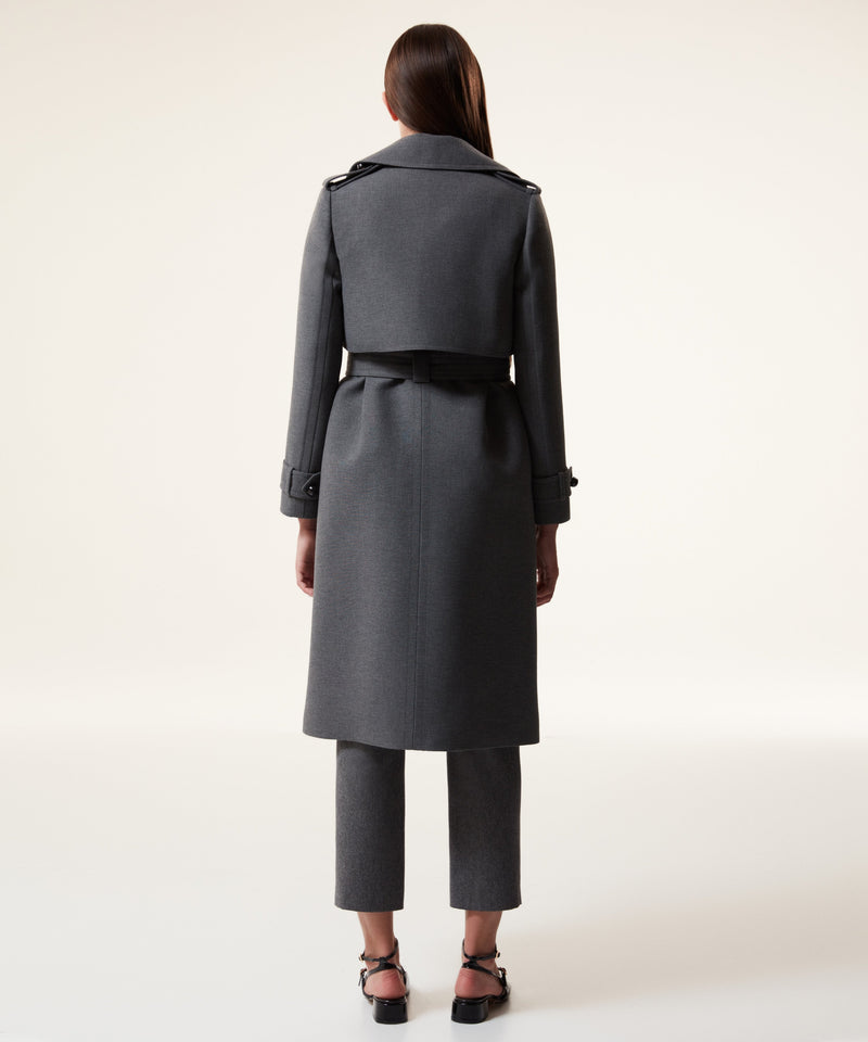 Machka Embroidered Detail Belted Coat Anthracite