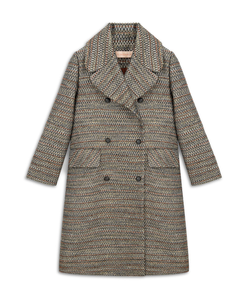 Machka Jacquard Double-Breasted Top Coat Khaki