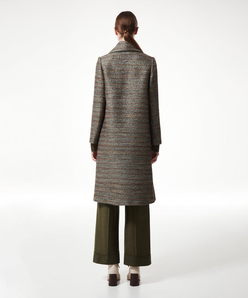 Machka Jacquard Double-Breasted Top Coat Khaki