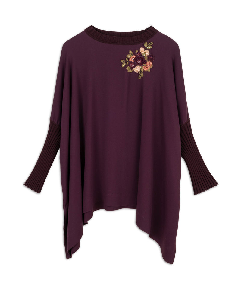 Machka Flower-Embroidered Asymmetrical Tunic Cherry