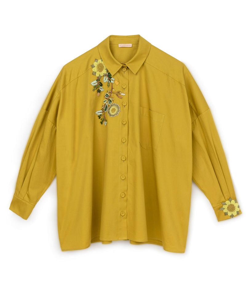 Machka Embroidered Oversize Poplin Shirt Yellow