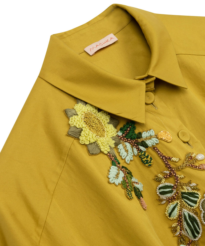 Machka Embroidered Oversize Poplin Shirt Yellow