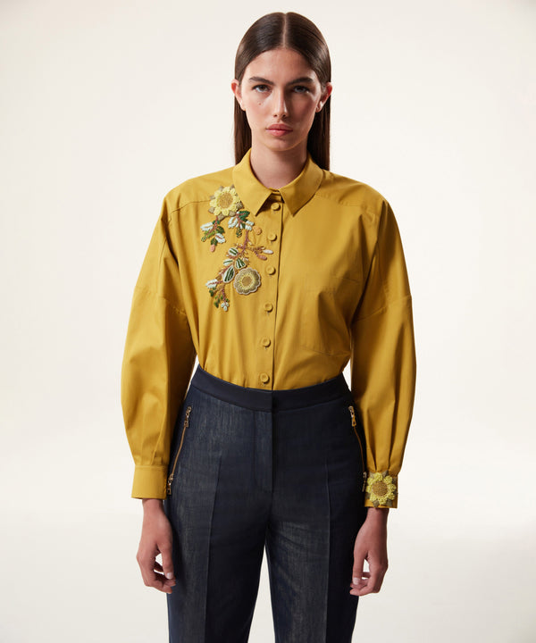 Machka Embroidered Oversize Poplin Shirt Yellow