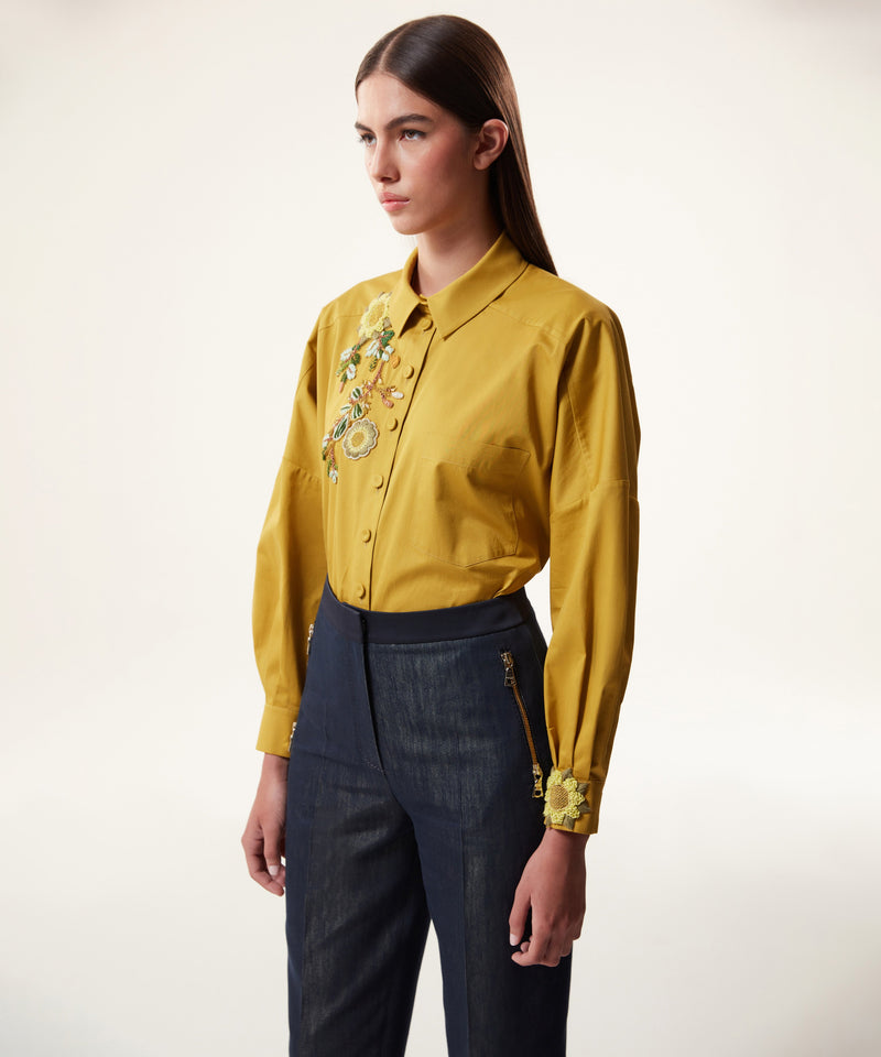 Machka Embroidered Oversize Poplin Shirt Yellow