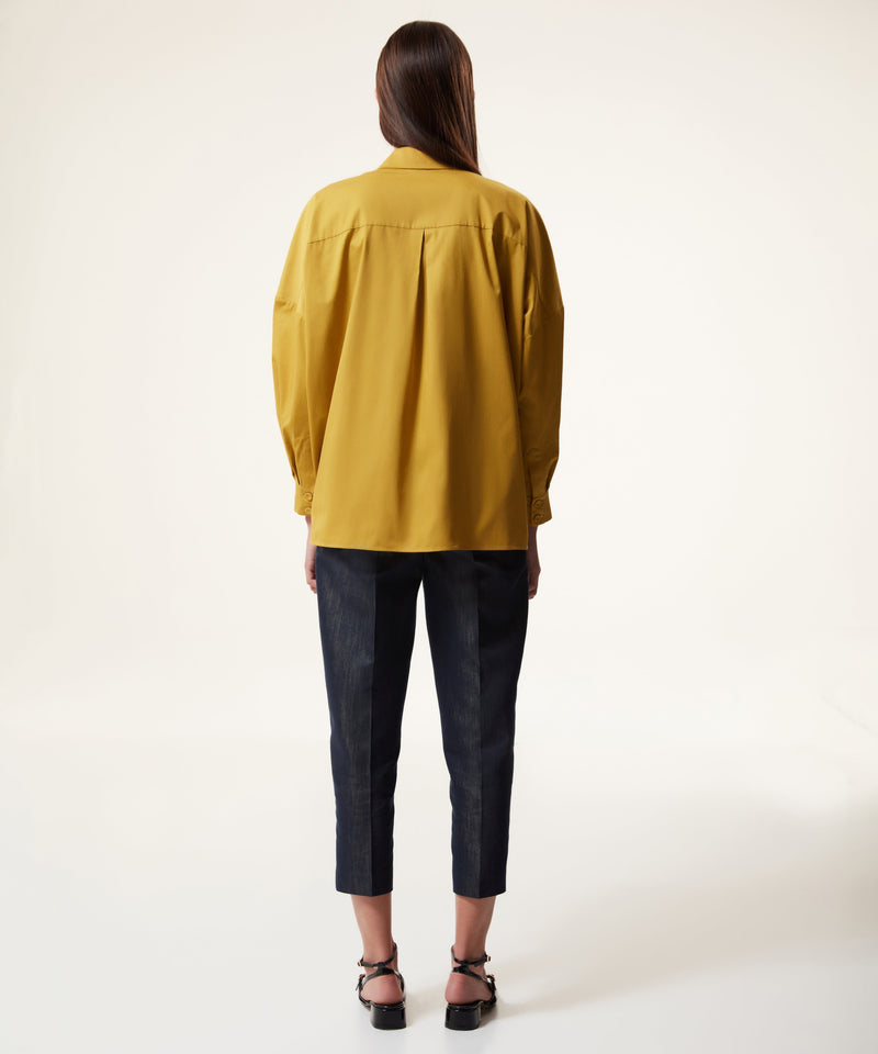 Machka Embroidered Oversize Poplin Shirt Yellow